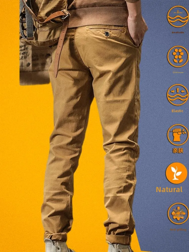 

Elastic Pure Cotton Slim Straight Men's Casual Pants Khaki Workwear Trousers Trendy Brand Long Pants Youthful Vitali Sle
