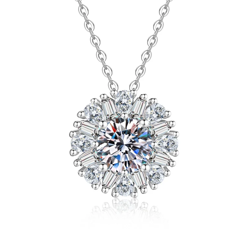 

XL589 Lefei Fashion Luxury Trendy Classic Fresh 1ct Moissanite Sunflower Necklace For Women 925 Silver Party Charms Jewelry Gift