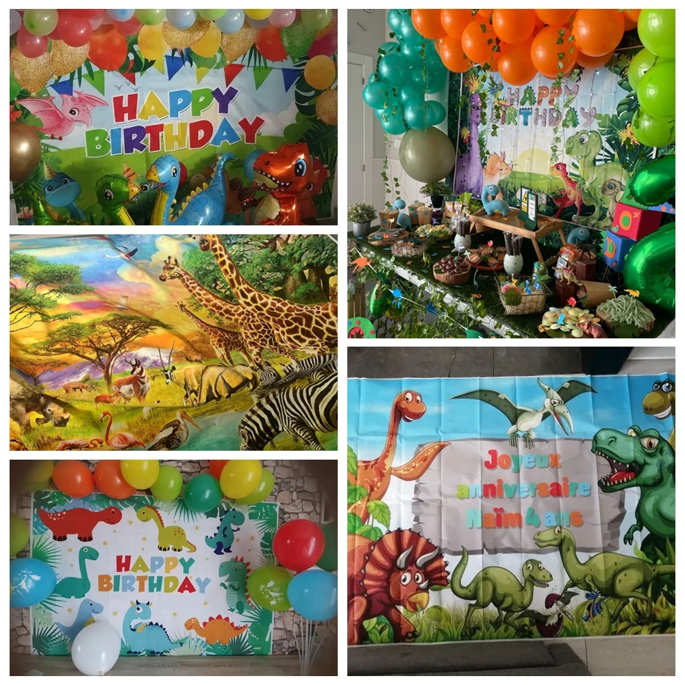 Fondo de cumpleaños de dinosaurio, decoraciones de fiesta de bosque, Mundo Jurásico, póster de dinosaurio personalizado, fondos para Baby Shower,