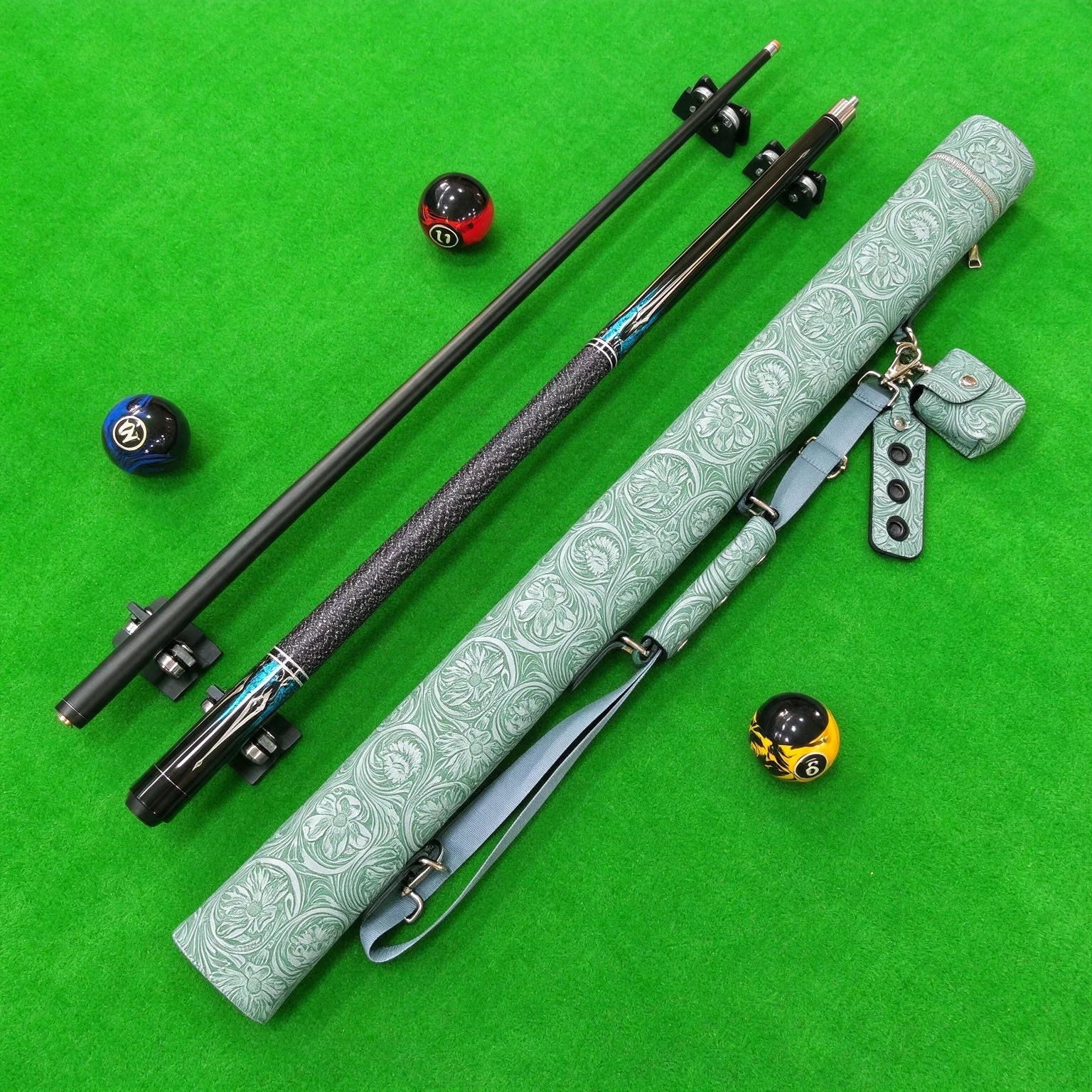 1/2 Split Pool Cue Set, Optional 10.5/11.5/12.5mm Tip, Non-Slip Wrapped Grip, Low Deflection, With Embossed Cue Case