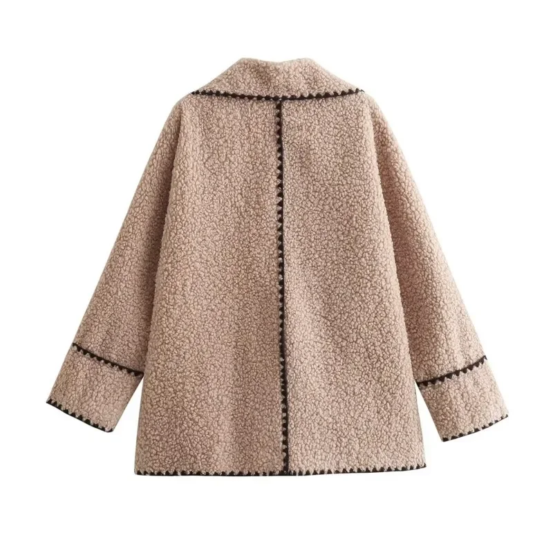 Giacca da donna elegante in misto inverno 2025 Cappotto cardigan allentato con risvolto Sherpa alla moda Giacca da strada calda strutturata da donna