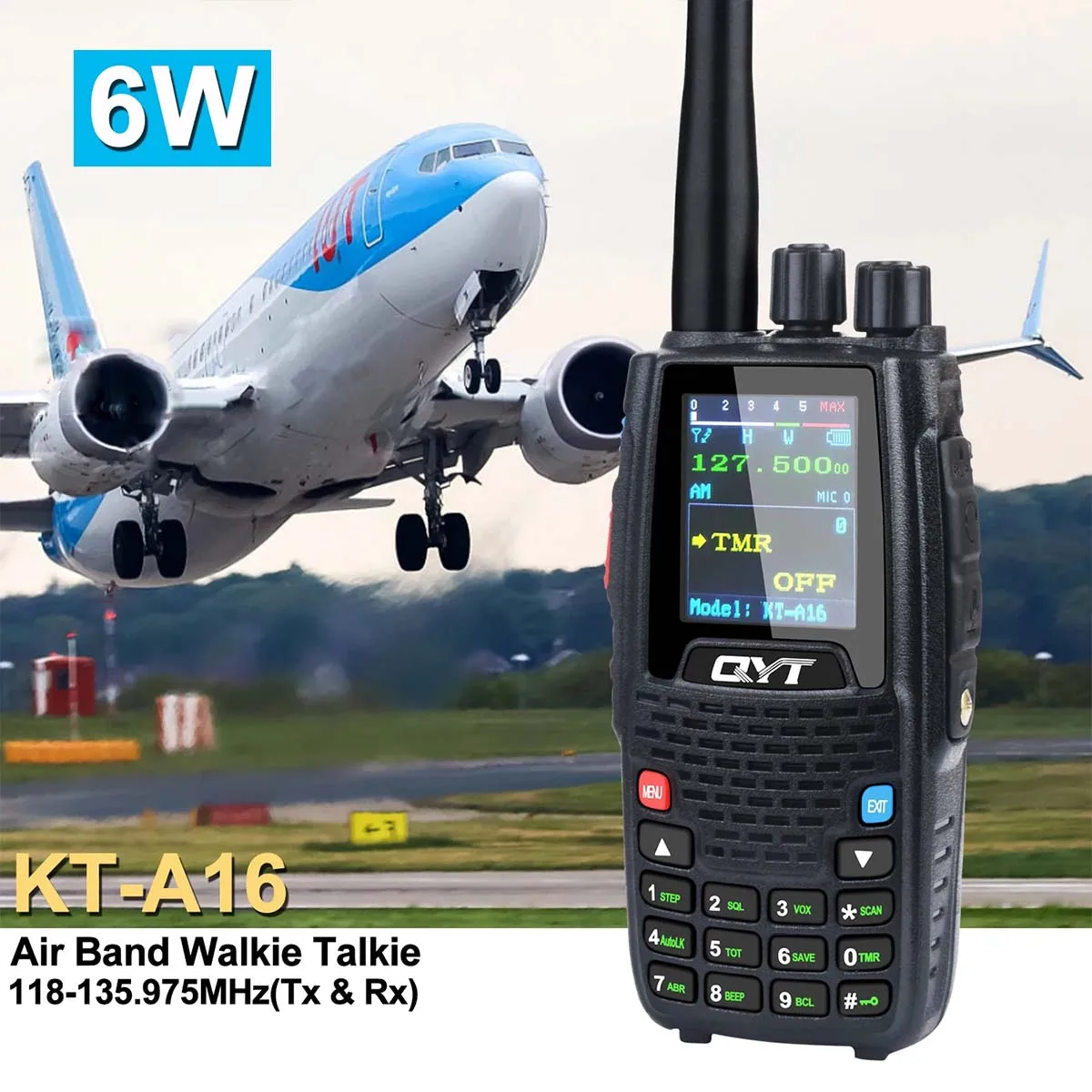 

QYT KT-A16 6W 118-136MHz Aviation Transmitter Band Radio NOAA Weather Long Distance Handheld VOX Transmit Air HT Walkie Talkie
