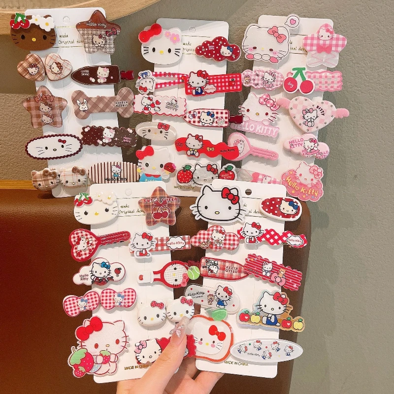 Hello Kitty Haarspangen-Set - Kawaii Acryl-Katzenkopf & Fruchtmuster Haarklammern für Mädchen, Niedliche Seitenpony-Clips & Tägliches Accessoire – Detail 4