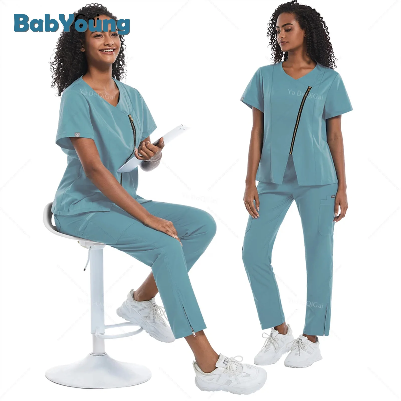 Zipper Closure Medical Nursing Uniforms Dental Cic Workwear Hospital Doctor Nurse Scrubs Sets Heathy Beauty Salon Work Suits