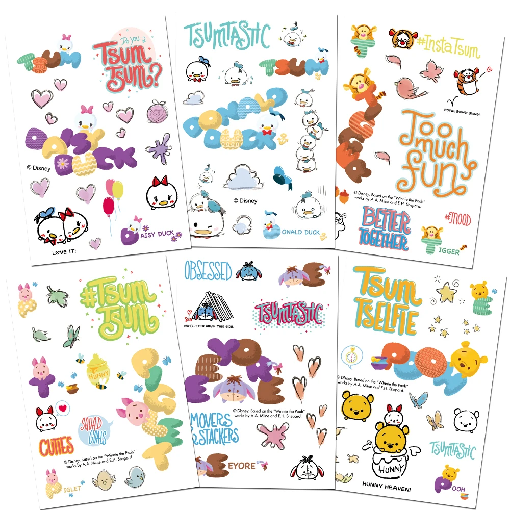 8/16sheets Disney Tsum Tsum Stickers Decals Mickey Mouse Donald Duck Cartoon Decal Toy DIY Scrapbooking Car Kawaii Anime Sticker