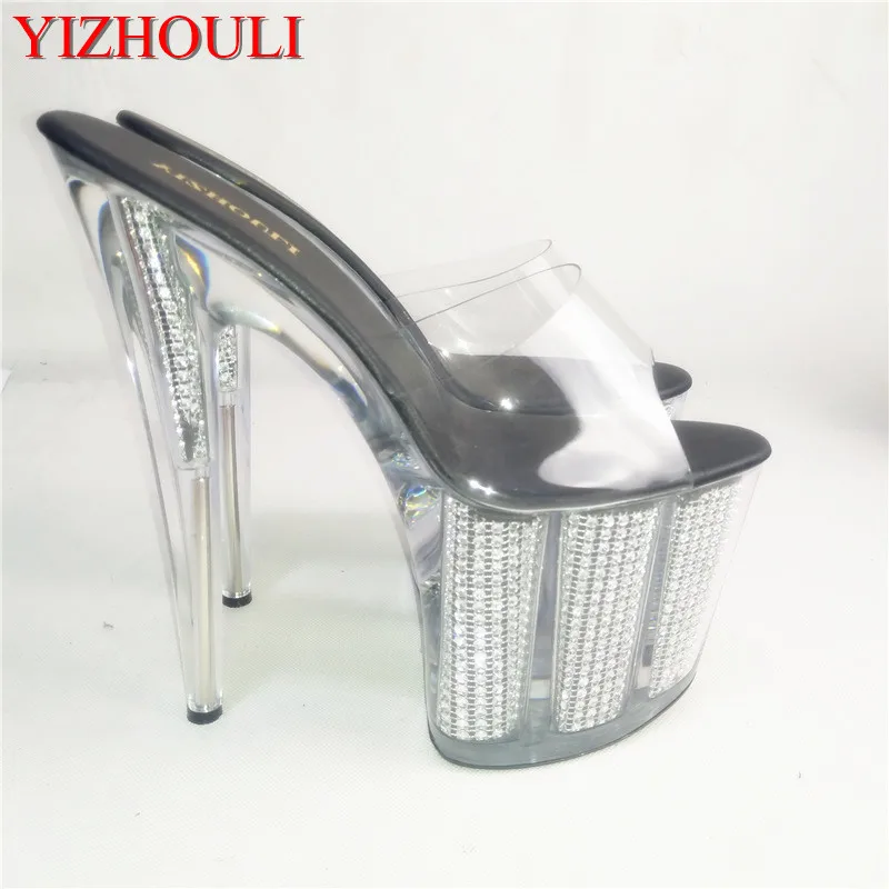 

Latest purple sequin platform, summer model stage walk sandals, 8 inch, sexy nightclub 20 cm high heel dance shoes