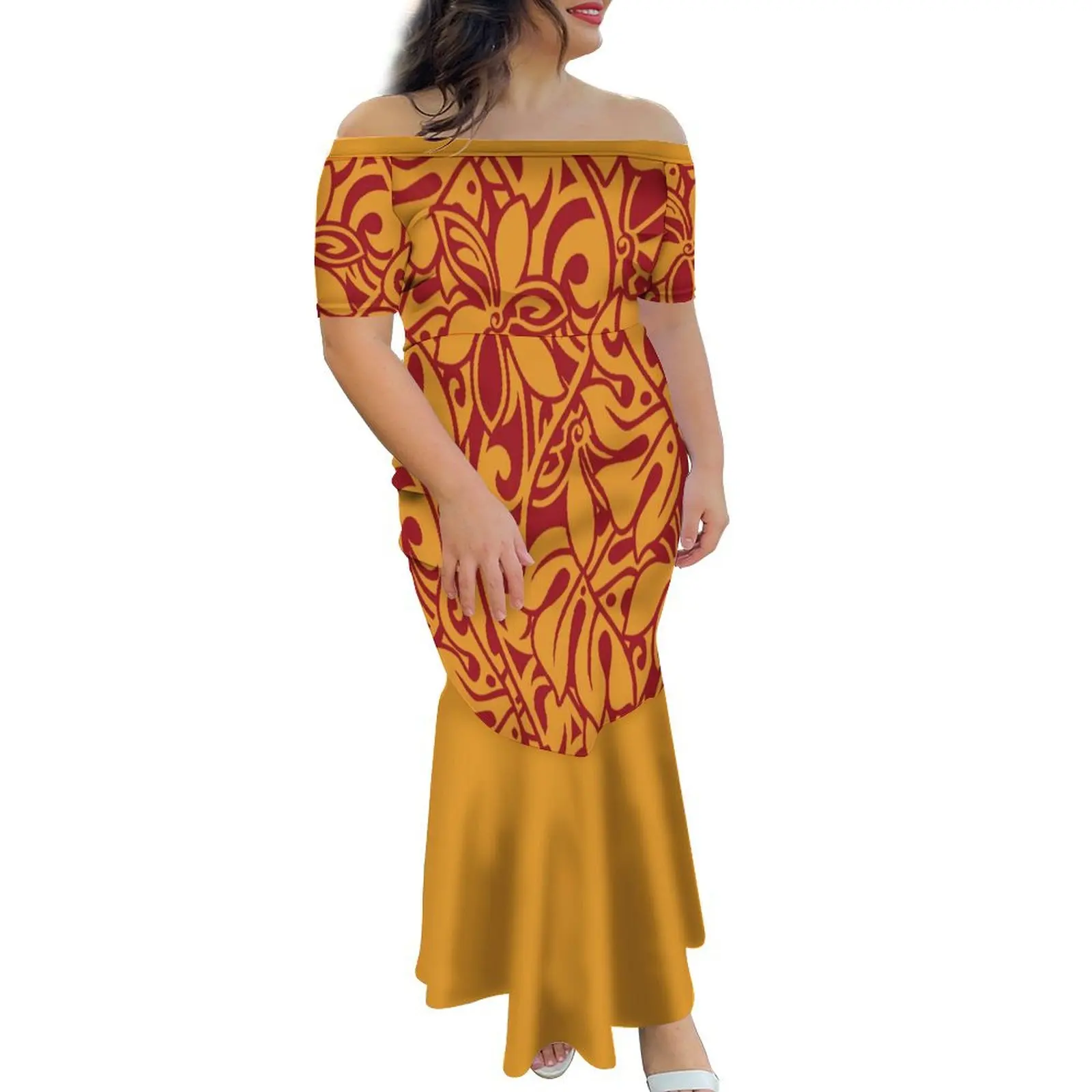 Summer Custom Polynesian Tribal Print Women'S Off-The-Shoulder Dress Women'S Mermaid Dress 