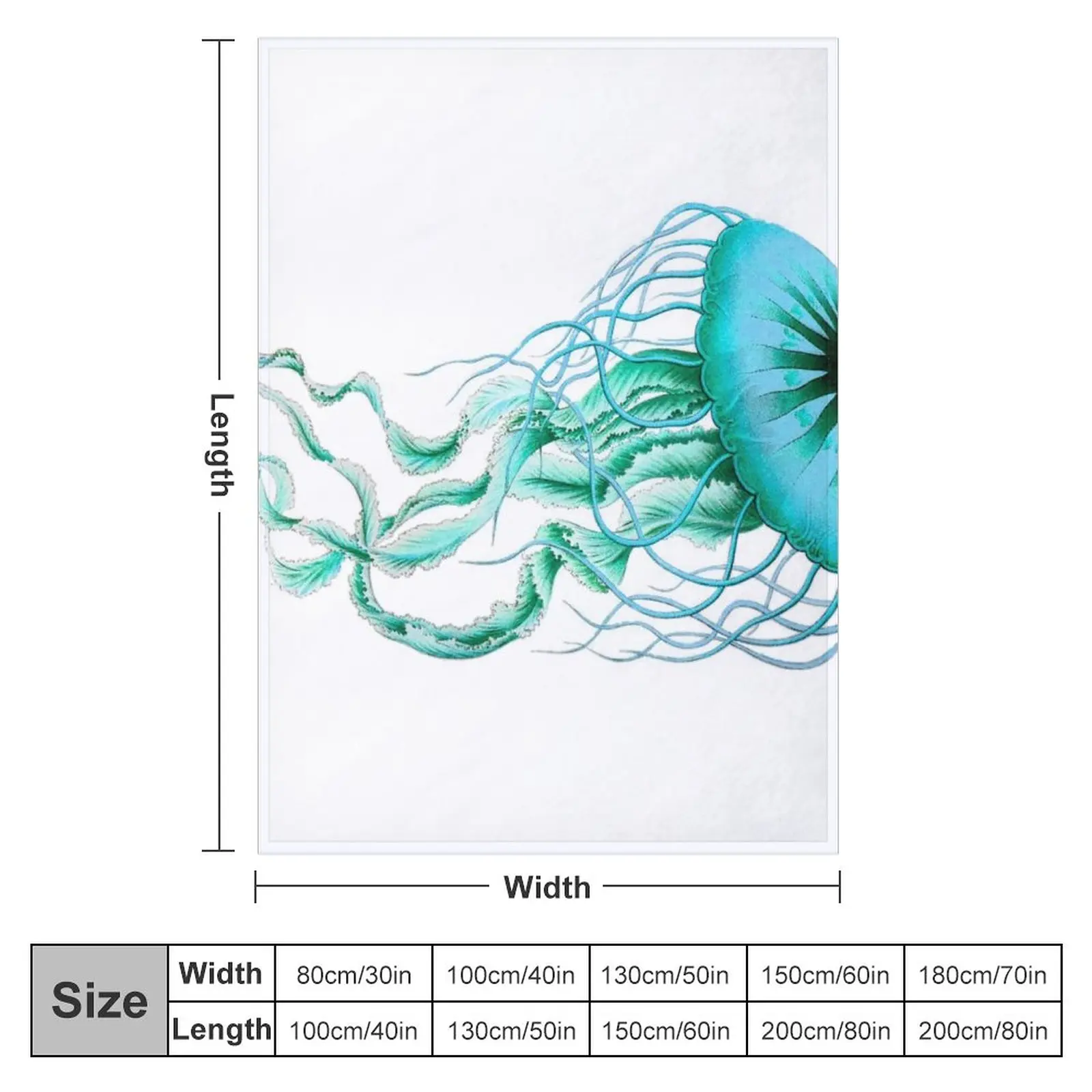 Blue jellyfish printed blanket for home decoration, winter bed blanket, living room blanket, car travel blanket