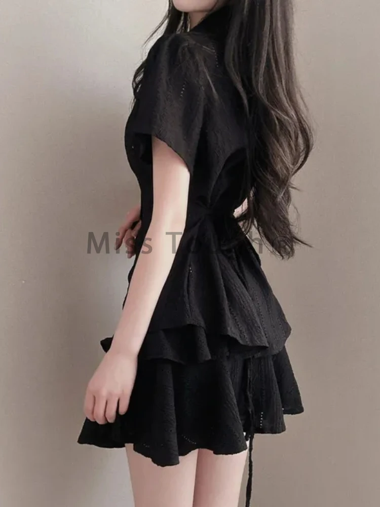 Korea Style Chic Summer Skirt Suit Sweet Women Lace Short Sleeve Top + Mini Pleated Skirt Female Casual Slim Short Sets Office