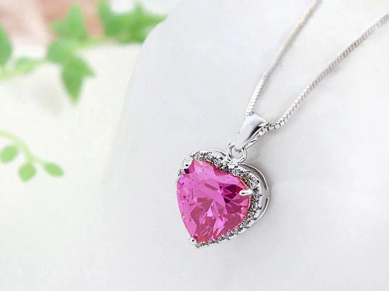 Neue Mode 925 Sterling Silber Herz CZ Anhänger Halsketten Frauen Schmuck Jahrestag Geschenk Lila & Rot & Rosa Zirkon Schlüsselbein kette – Detail 21