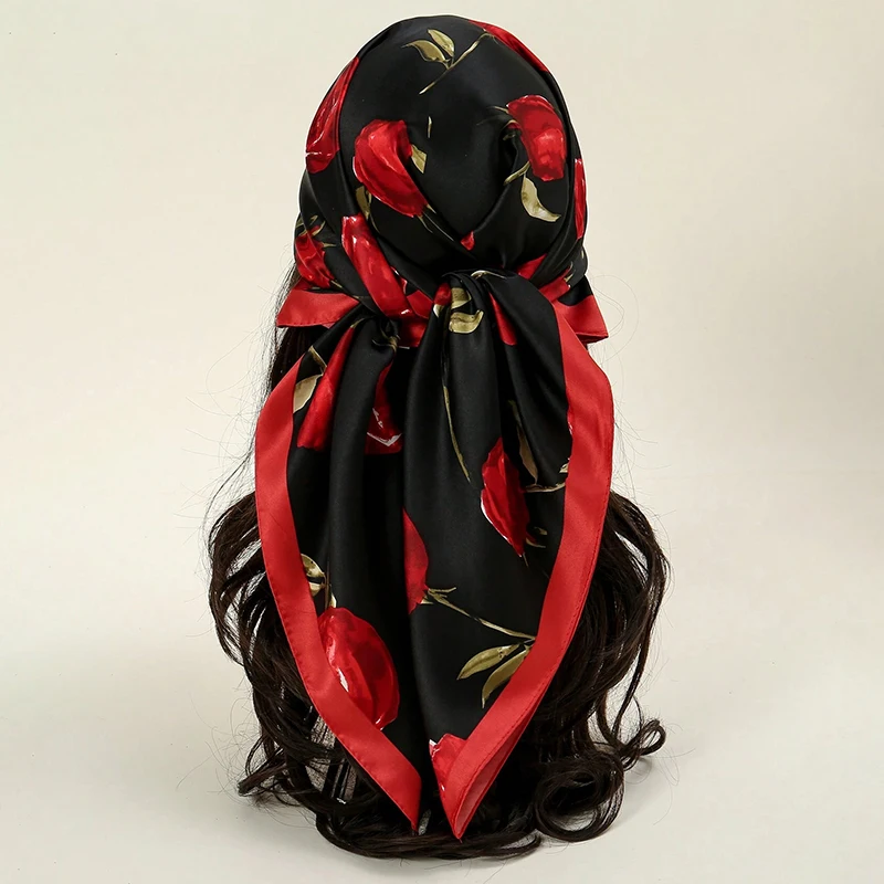 90X90CM Luxus Retro Marke Platz Schal für Frauen Sonnencreme Strand Kopftuch Hijab Mädchen Alle Jahreszeiten Schals Dame bandana Stirnband