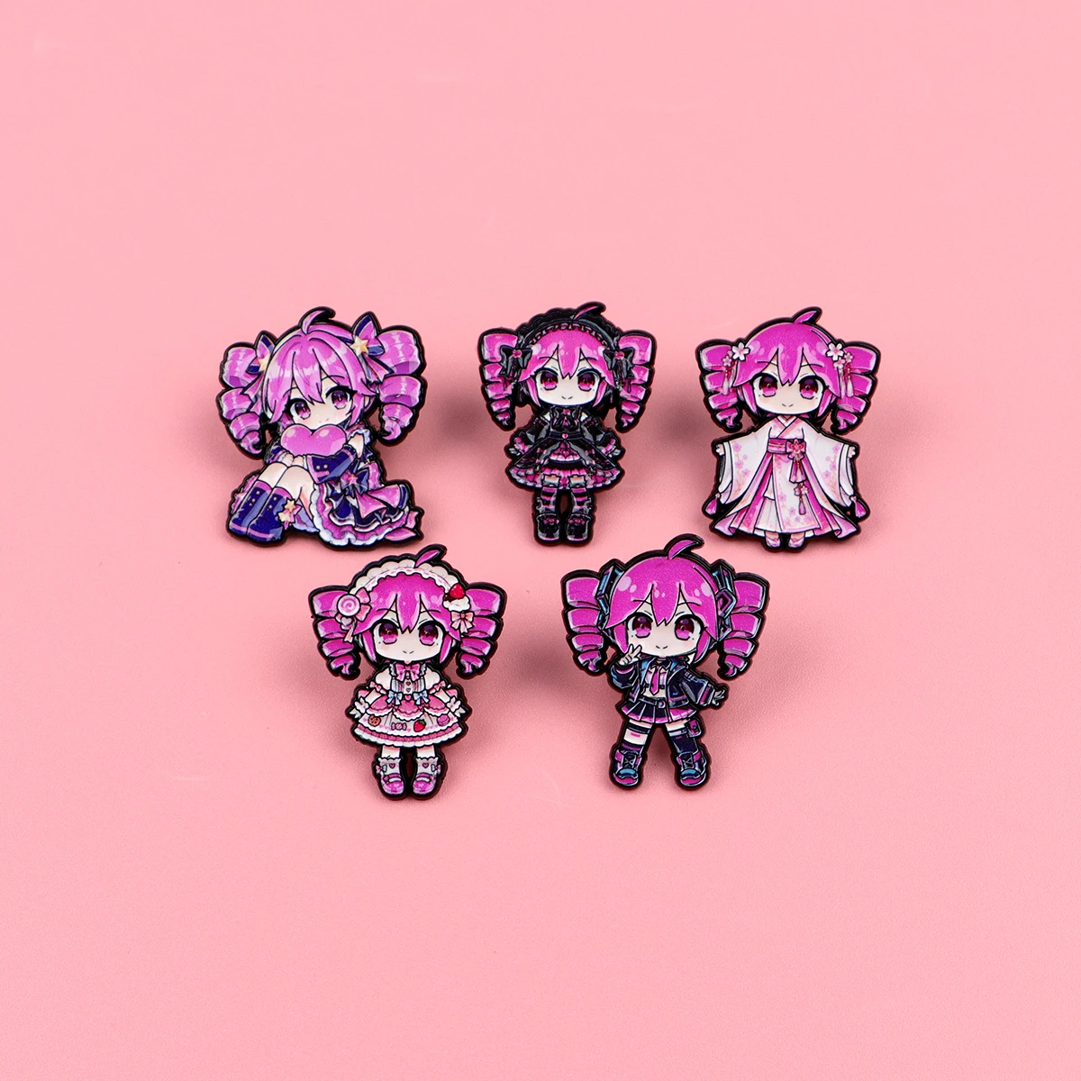 Cute Pink Twin Tail Anime Girl Enamel Pins Sweet Cartoon Lapel Brooches Denim Backpack Clothing Decor Jewelry Gift For Fans