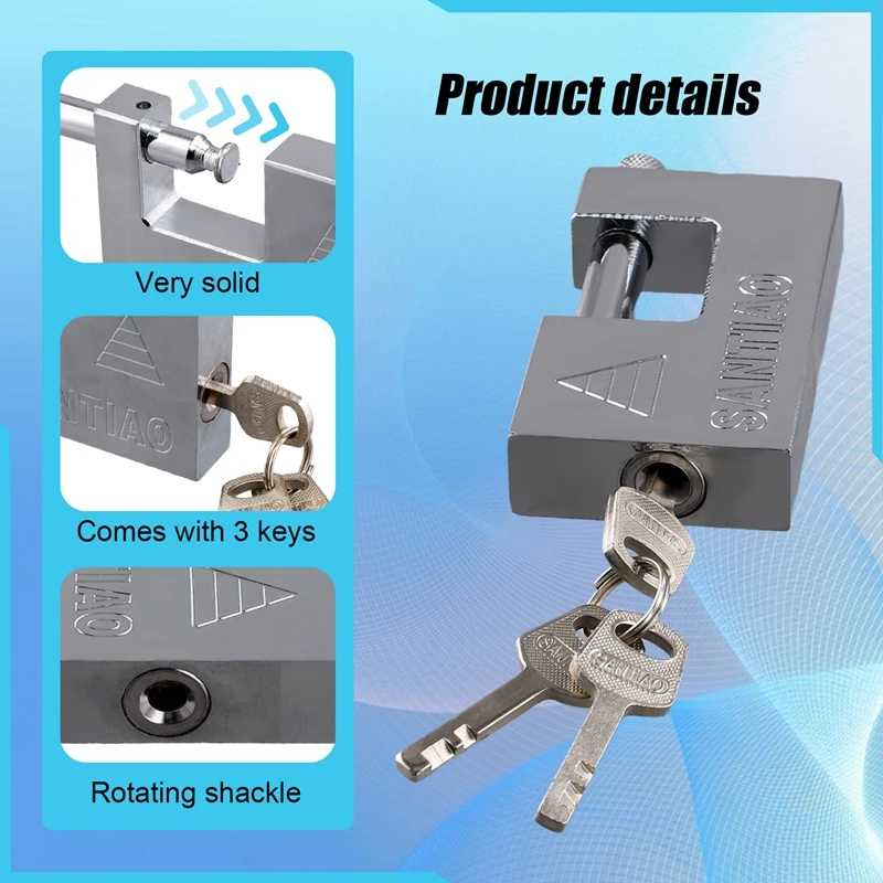 ABRE-2PCS Multifunctional Padlock Keyed Padlock Waterproof Antirust Anti-Theft Lock Pry Door Lock With 3 Keys