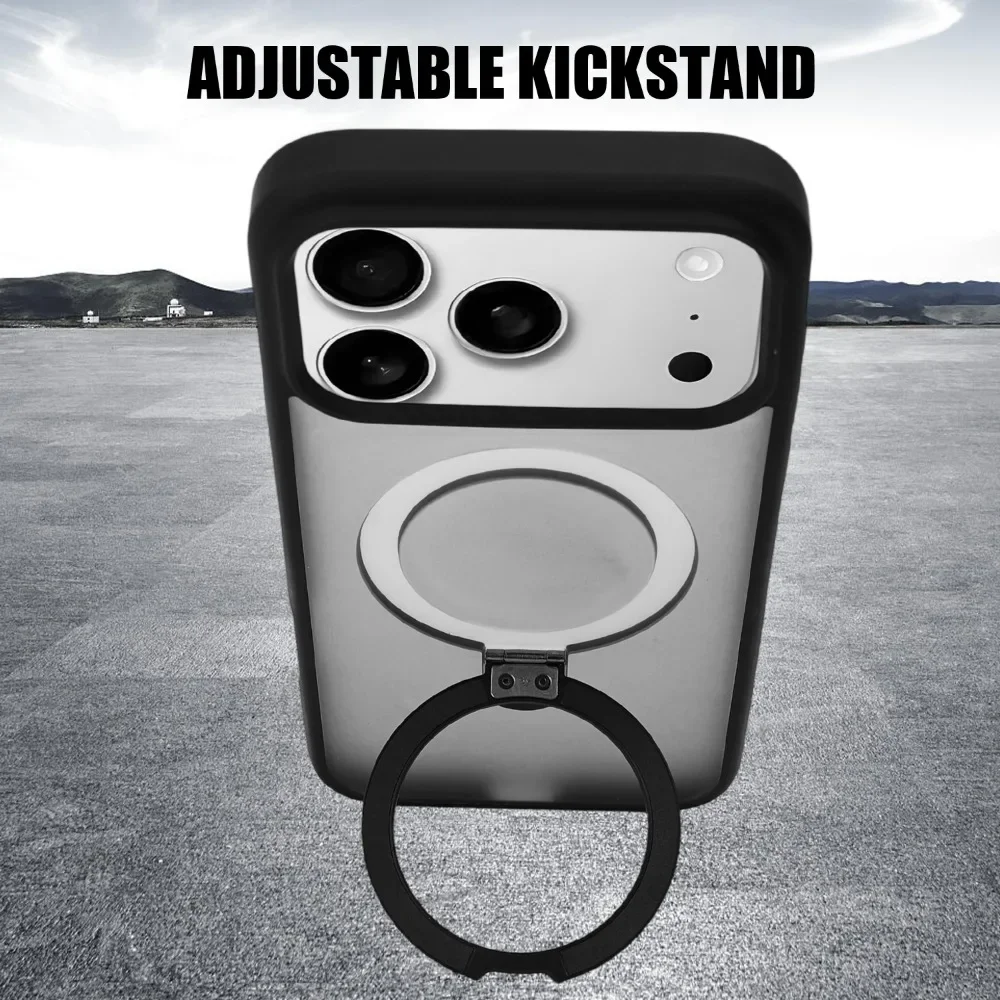 Metal Ring Stand Matte Magnetic Case for Magsafe iPhone 17 Pro Max/17Pro/17Air with Lens Protector For Magsafe Wireless Charging