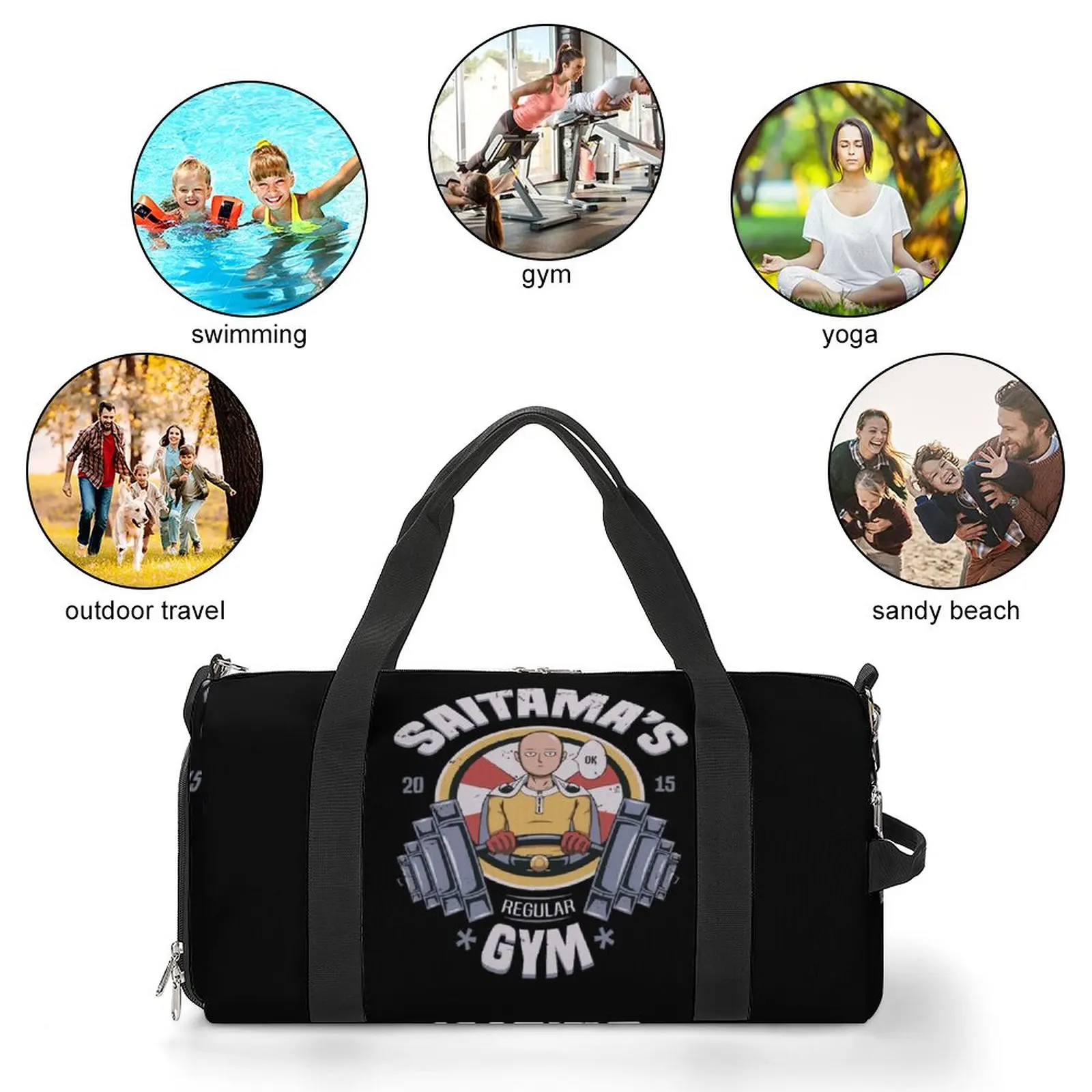 Saco de ginásio halteres saco de esportes grande anime casal portátil impresso bolsa bonito natação saco de fitness