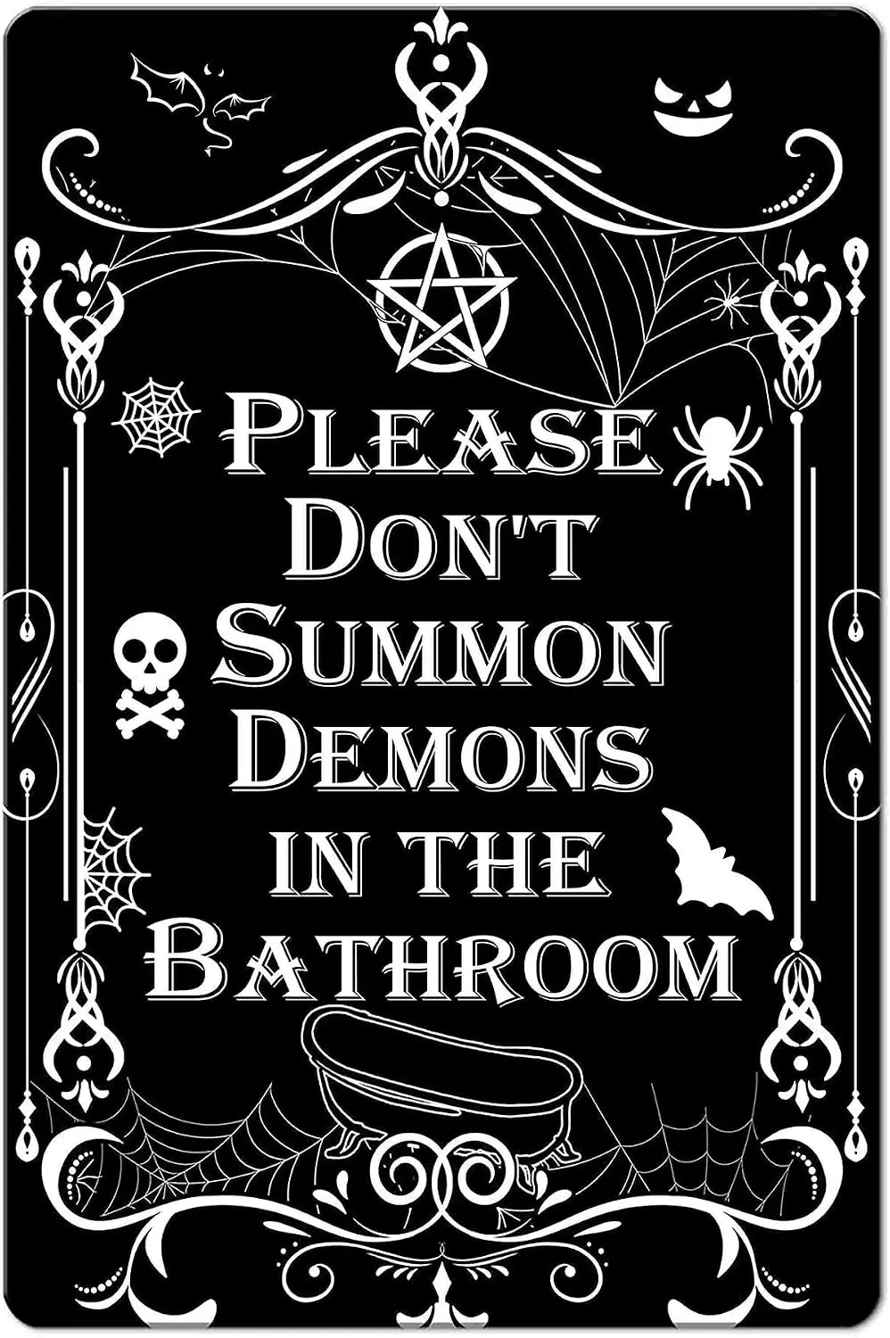 Gothic Witchy Bathroom Sign - Please Don't Summon Demons in the Bathroom Wall Art Poster - Pagan Wiccan Decor for Gothic Hom