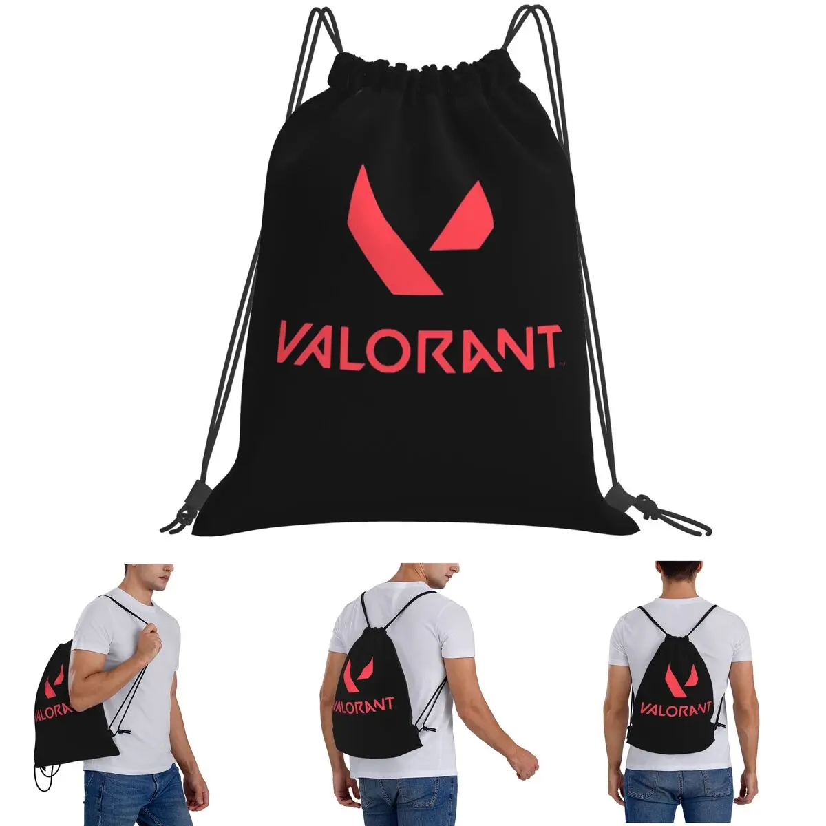 V-Valorant Riot Games Shooting Backpacks Casual Drawstring Bundle Pocket Shoes Bag Book Bags for Man Woman School