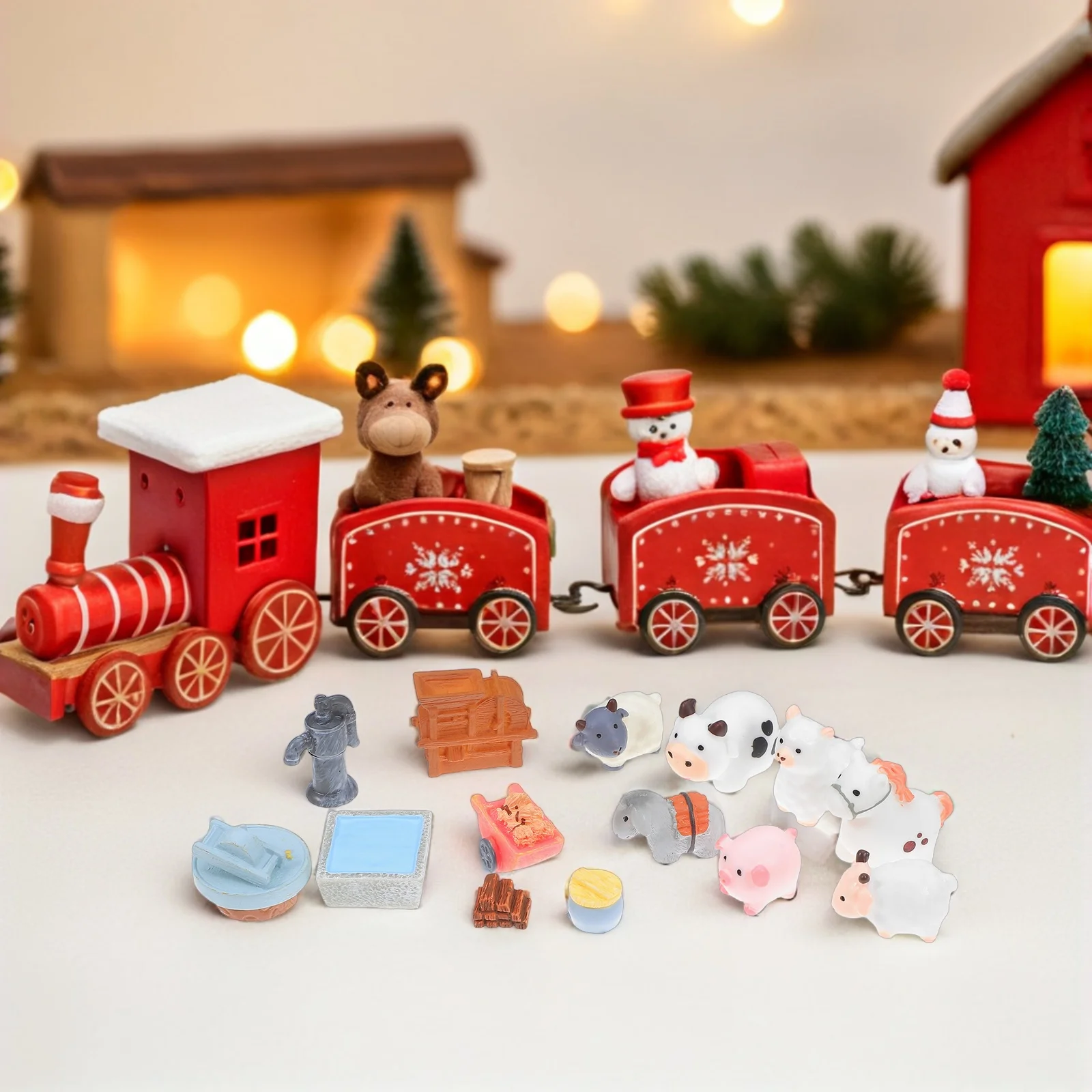 

14Pcs Micro Landscape Farm Animals Mini Resin Decorative Hay Bales Barn Miniature Sheep Cow Horse Donkey for Garden Scene