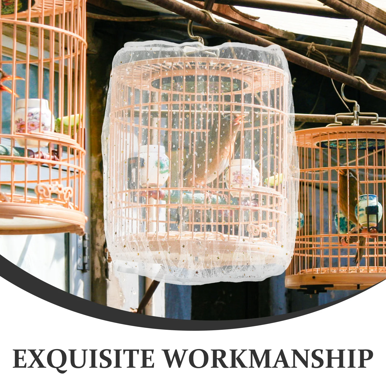 

Bird Cage Cover Polyester Durable Breathable Mesh Netting Splash Proof Food Catcher Birdcage Protector Bird Cage Cover