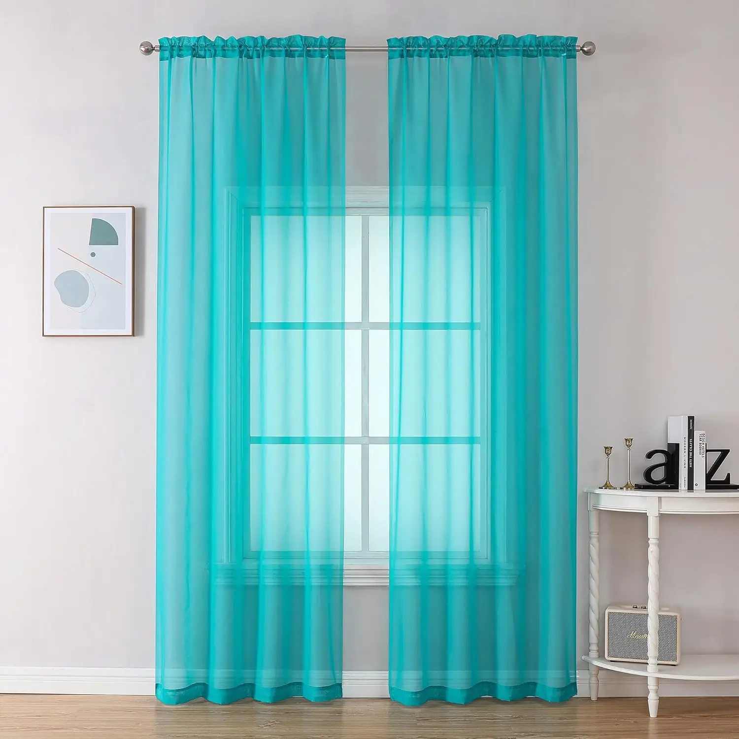 Turquoise Sheer Curtains 2 Panel Sets, 84" Length - Lightweight Soft Window Panels for Living Room/Bedroom/Study