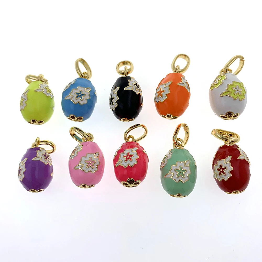 Easter Day Religious Cross Russian Faberge Egg Pink Colorful Enamel CZ Pendant Necklace Gold Plated Women Jewelry Gift Accessory