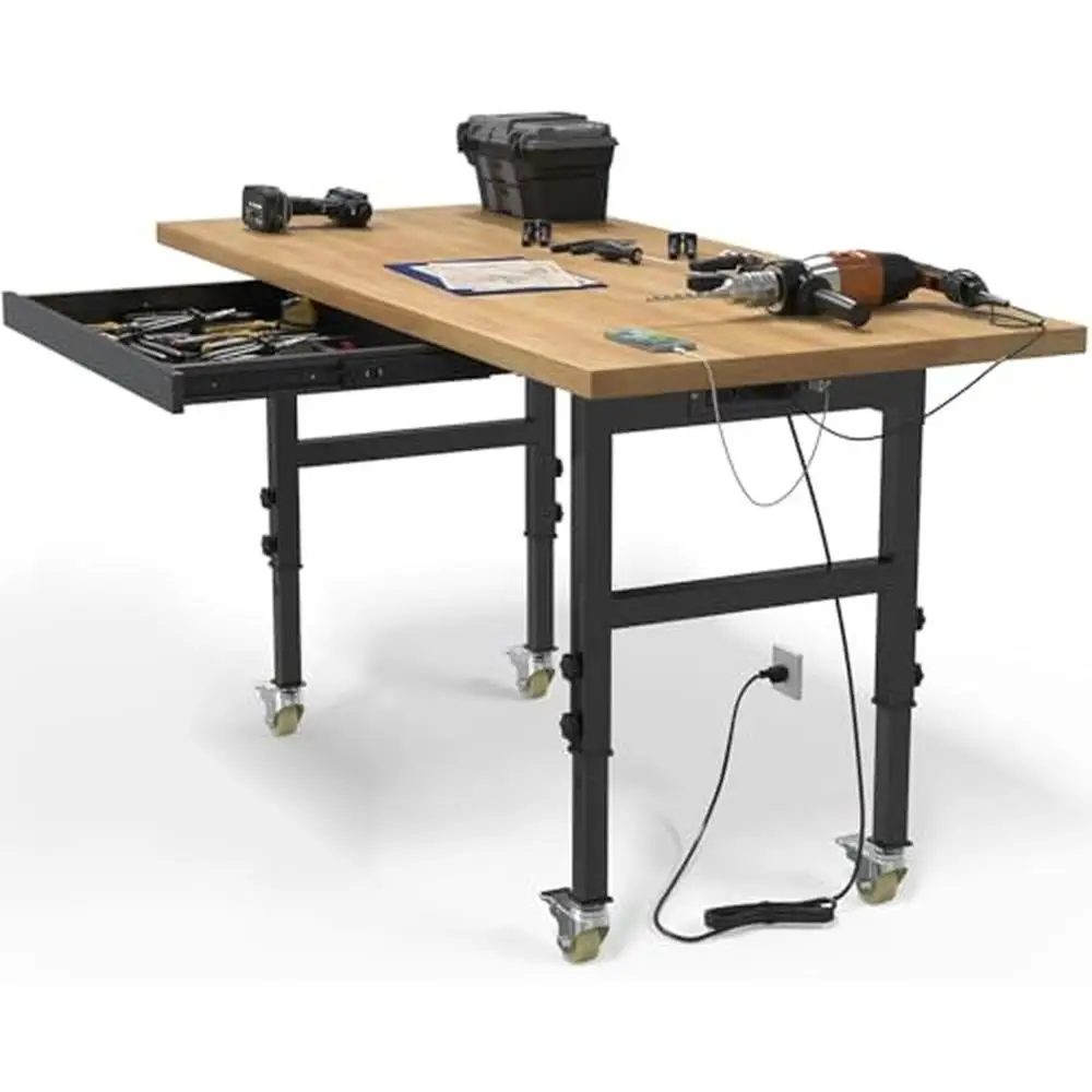 Adjustable Rubber Wood Workbench Table 60