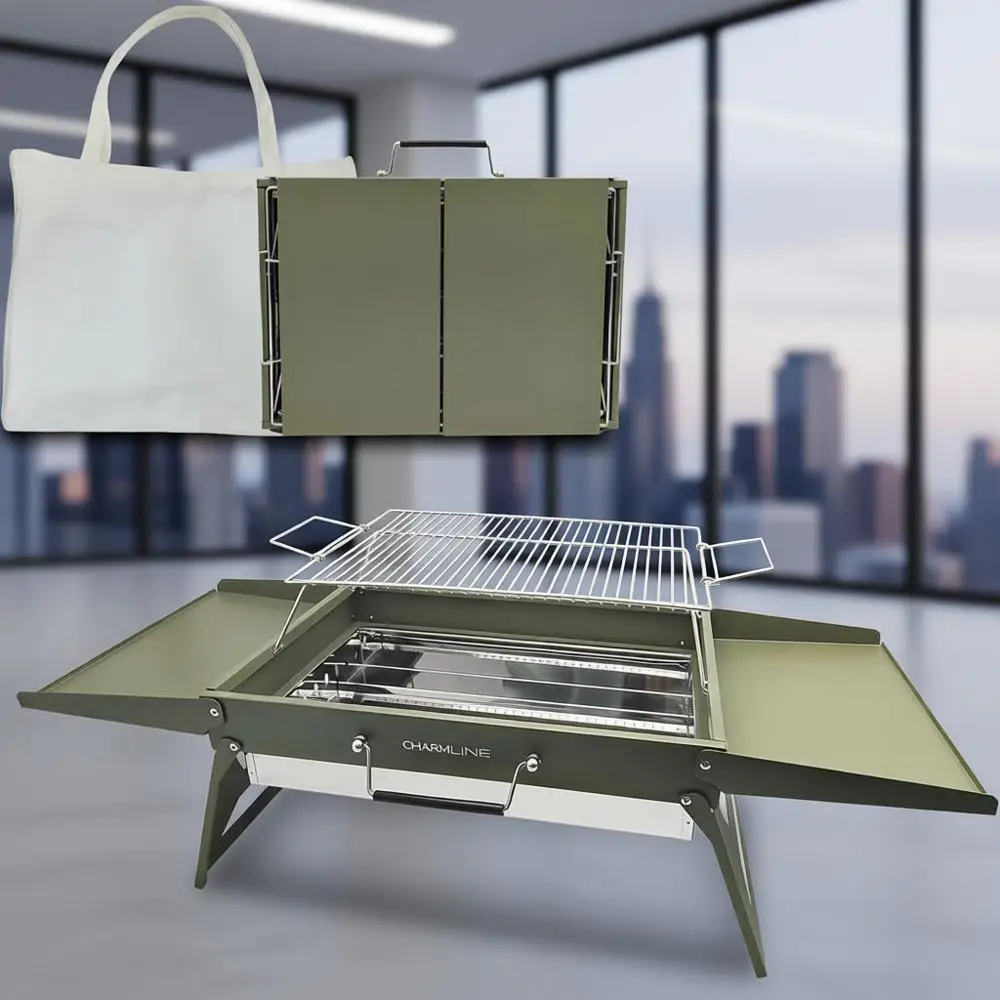 Parrilla de carbón portátil grande de 20x14 pulgadas, parrilla compacta con red para asar iluminable, parrilla de barbacoa o Camping, picni