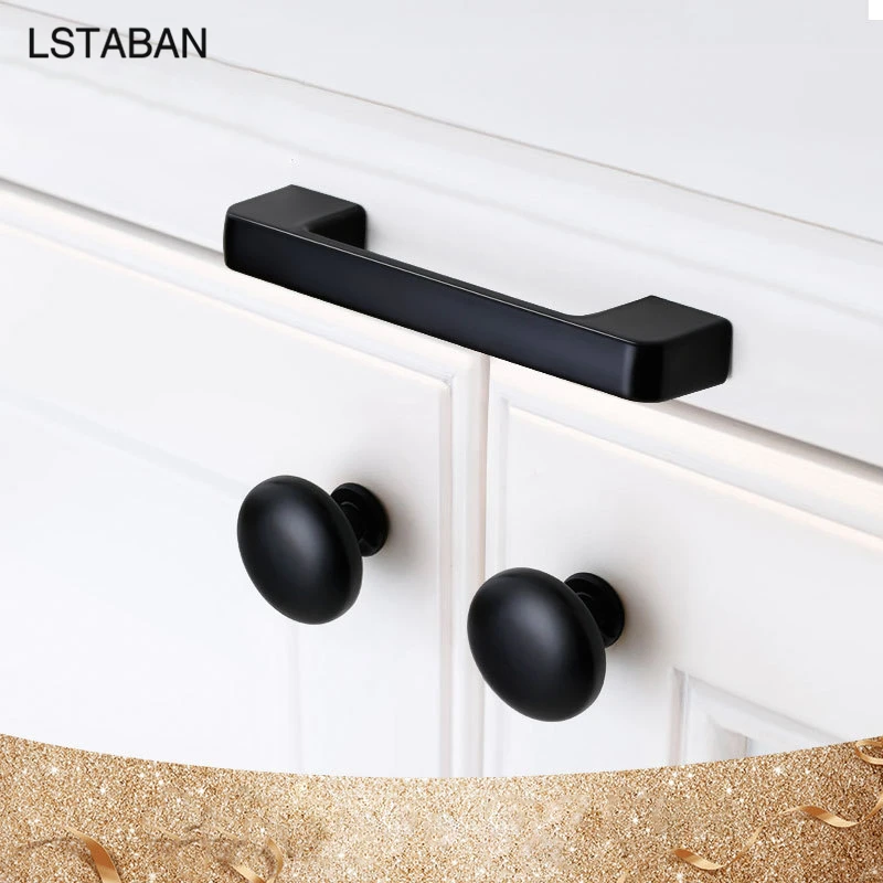 Solid Modern Simple Furniture Hardware Accessories Drawer Cabinet Door Handle American Black Cabinet Wardrobe Single Hole Knobs