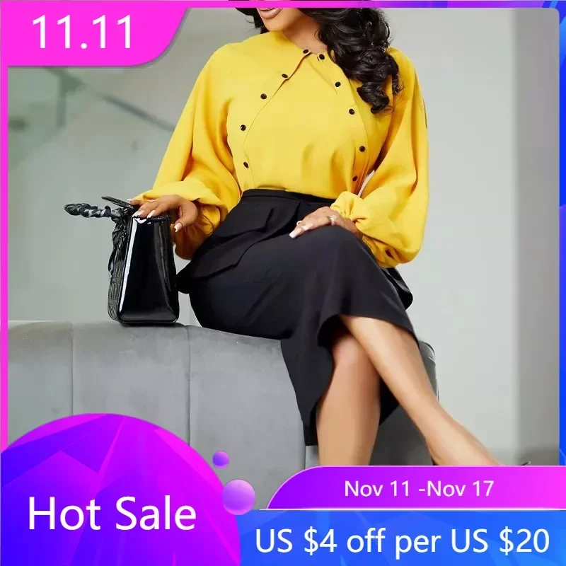 

2 комплекта из двух предметов, африканская одежда, африканская одежда, африканские платья больших размеров для женщин, осенняя одежда 2023, комплект юбки с оборками на пуговицах