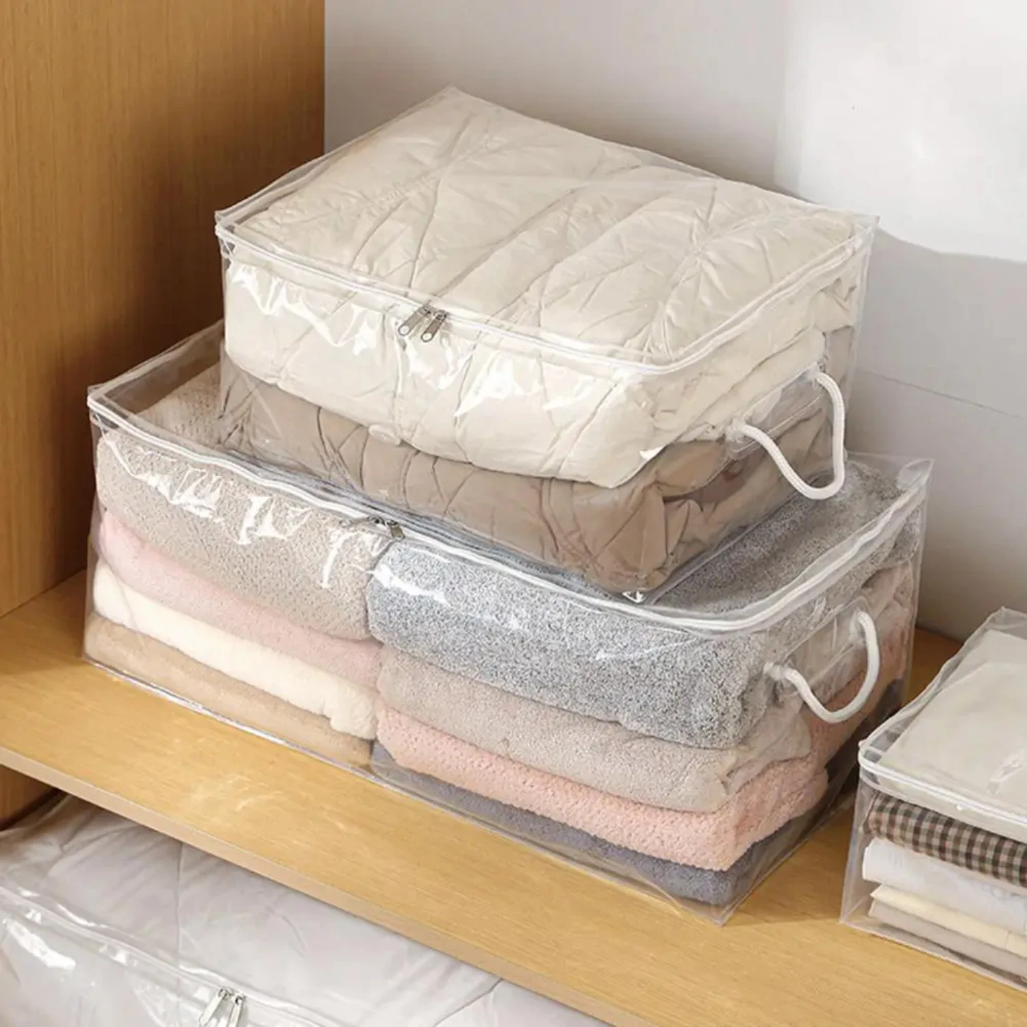 Waterproof Foldable Reinforced Stitching Box Capacity Organizer Bags for Sweaters, Bed Sheets, and Blankets - Closet Organizer