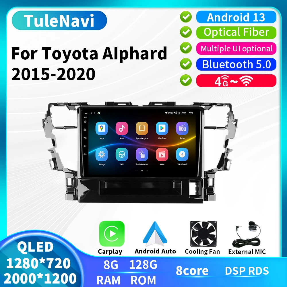 8G+128G QLED Carplay Android 13 For Toyota Alphard 30 Vellfire 2015 - 2020 Car DVD Player GPS WIFI Bluetooth RDS Radio 4G WIFI