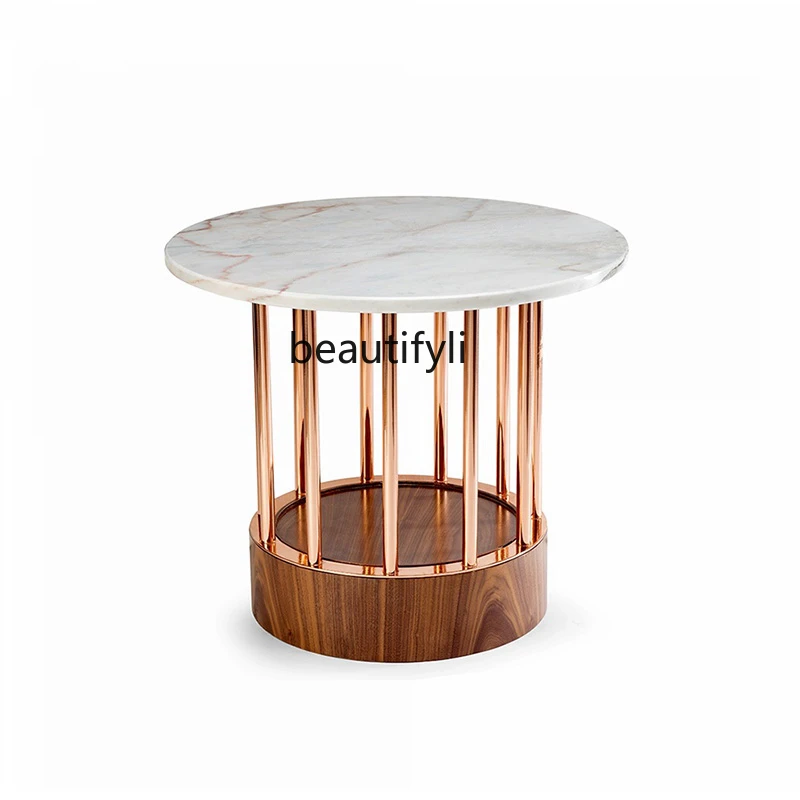 

Nordic Mild Luxury Marble Side Table Living Room Sofa Side Table Model Room Corner Table Balcony Small round Table