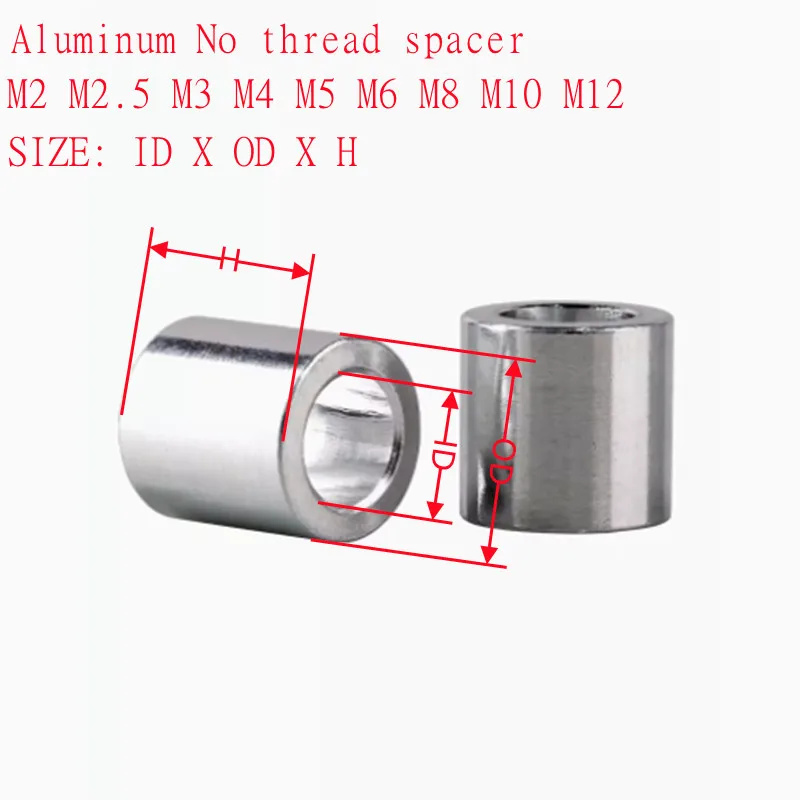 Joint de douille en aluminium, sans filetage, entretoise M2 M2.5 M3 M4 M5 M6 M8 M10 M12, rondelle plate en aluminium, 5 à 10 pièces/lot