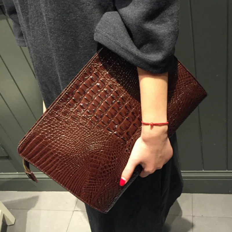 Luxury Crocodile PU Leather Men\'s Clutches Bag Fashion Men Women Clutches Handbags Casual Business Envelope Bag Clutch IPAD Bags