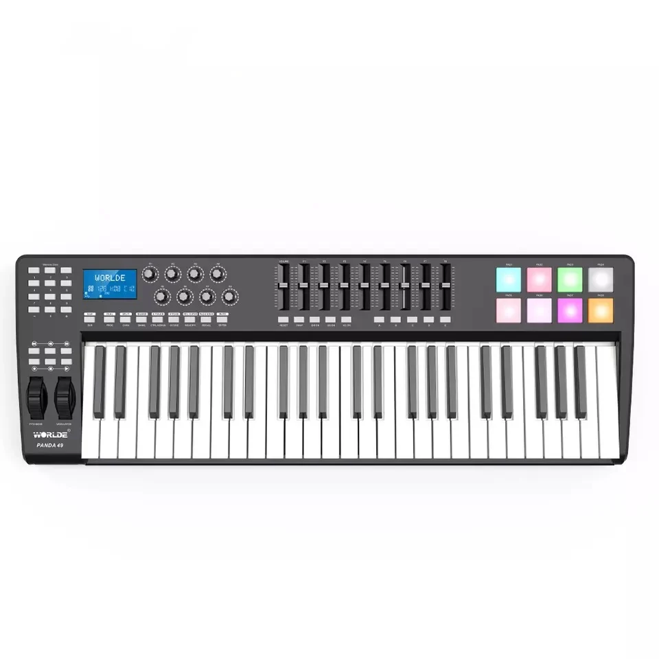 Worlde Panda 49 key midi keyboard controller Upgraded version RGB Color light striking pad