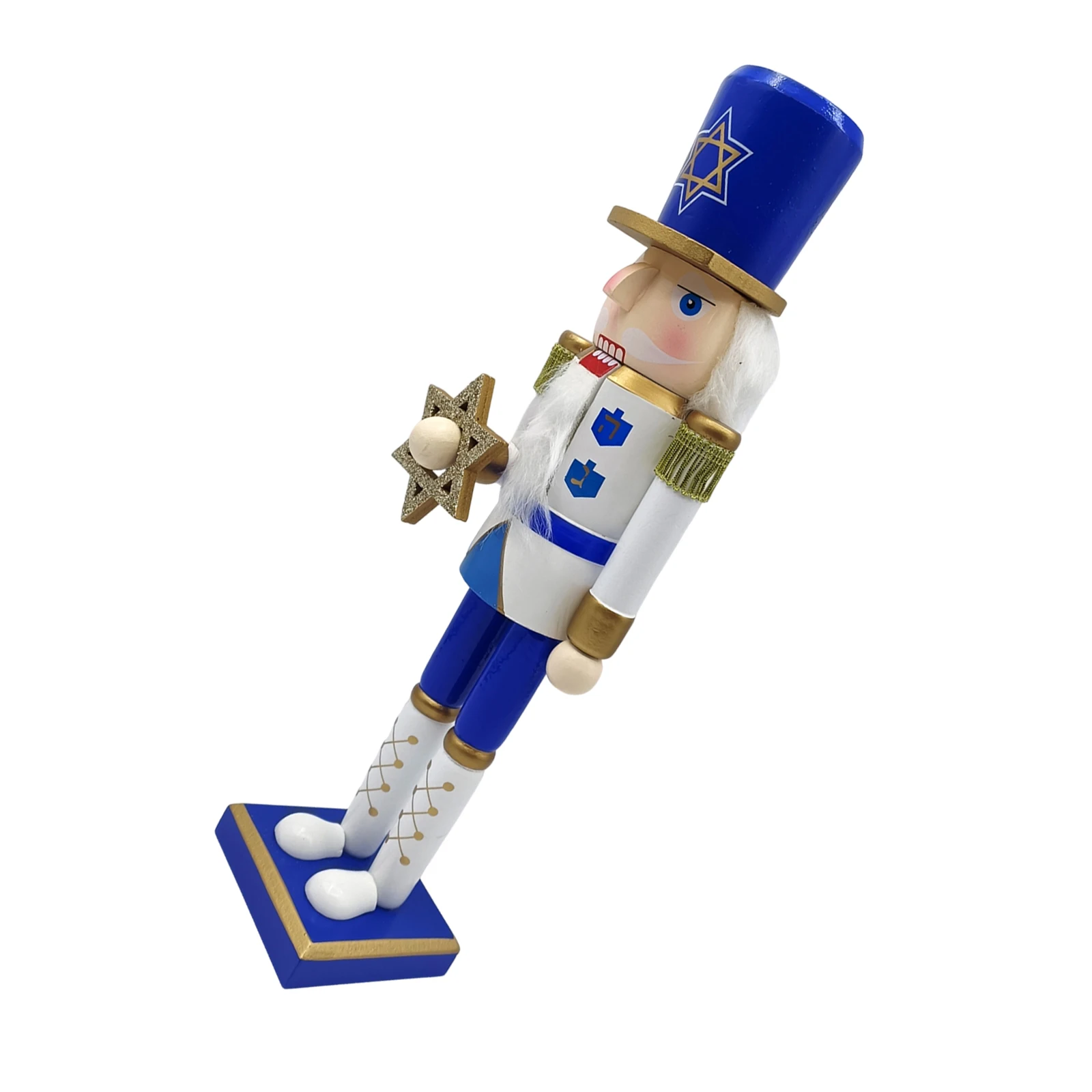 38Cm Hanukkah casse-noisette soldat ornement en bois bleu Judaica fête approvisionnement pour salon étagère hiver à plusieurs niveaux