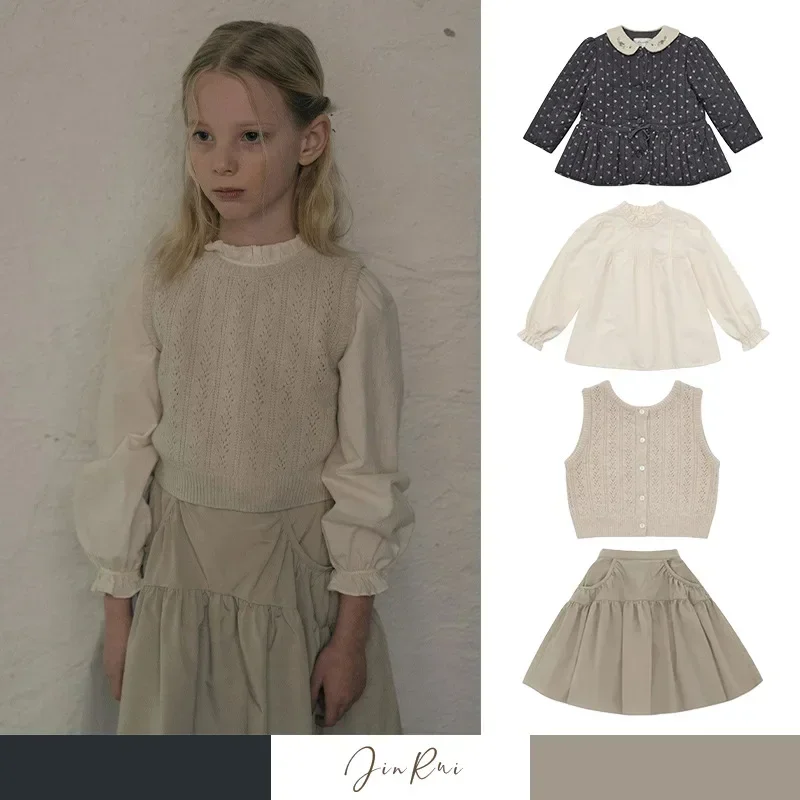 

LUO 2024 autumn and winter new printed long-sleeved padded jacket shirt skirt set wool vest