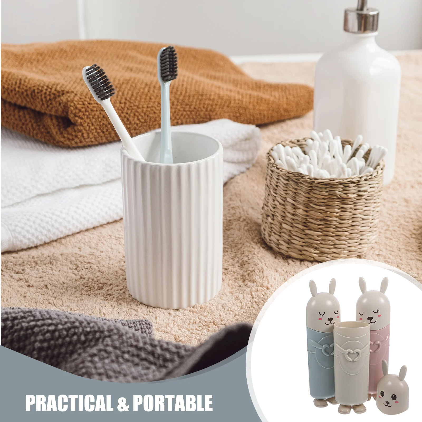 3pcs Toothbrush Cylinder Set Lovely Toothbrush Case For Travel Portable Dual Purpose Mouthwash Cup Storage Small Exquisite