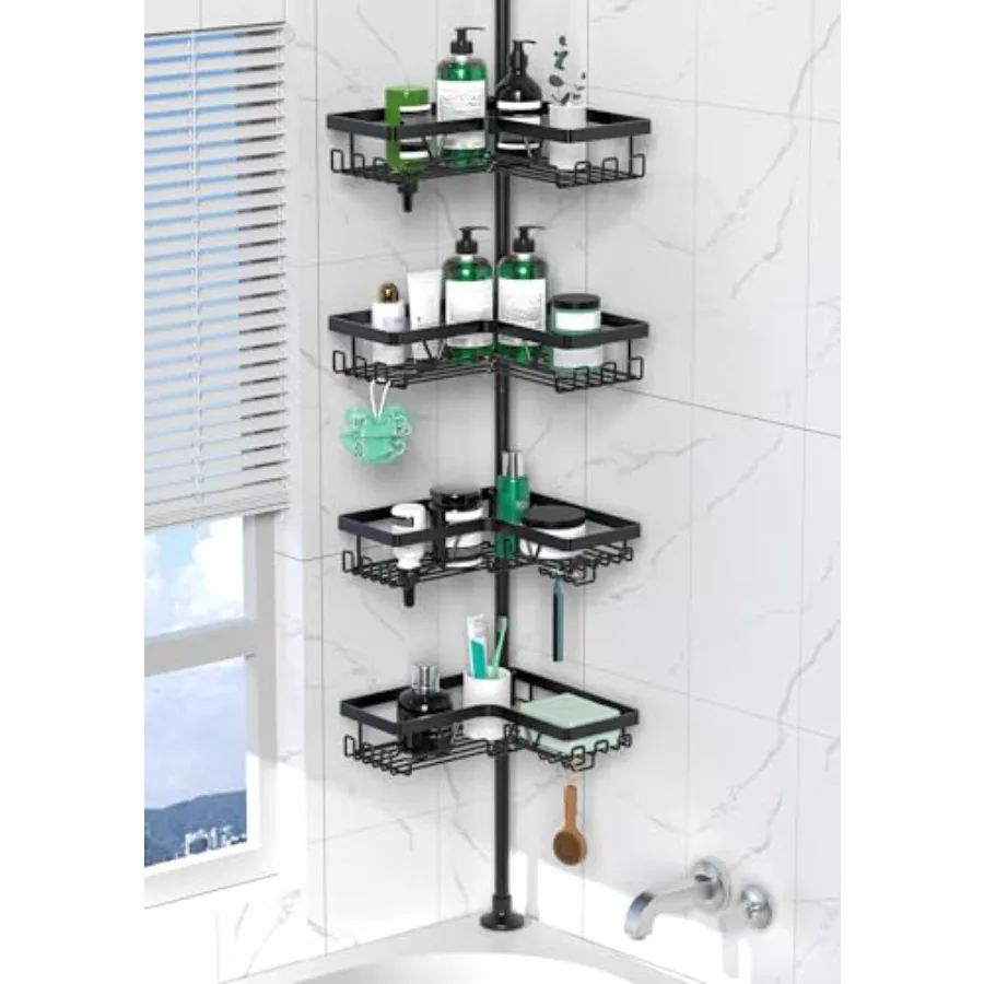 

Corner Shower Caddy Tension Pole 4 Tier Stainless Steel Rustproof Shower Corner Caddy for Bathtub Bathroom Shower Organizer She
