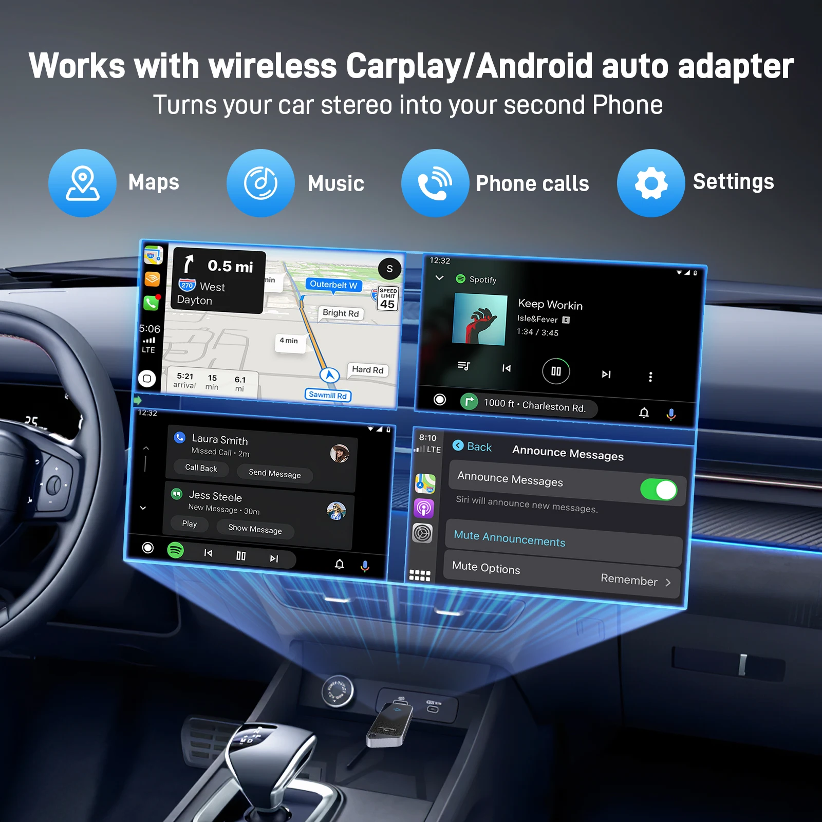 2in1 verkabelt mit kabellosem CarPlay-Adapter Smart Android/iOS Auto Mini CarPlay Stick für USB Plug and Play OEM Car Dongle