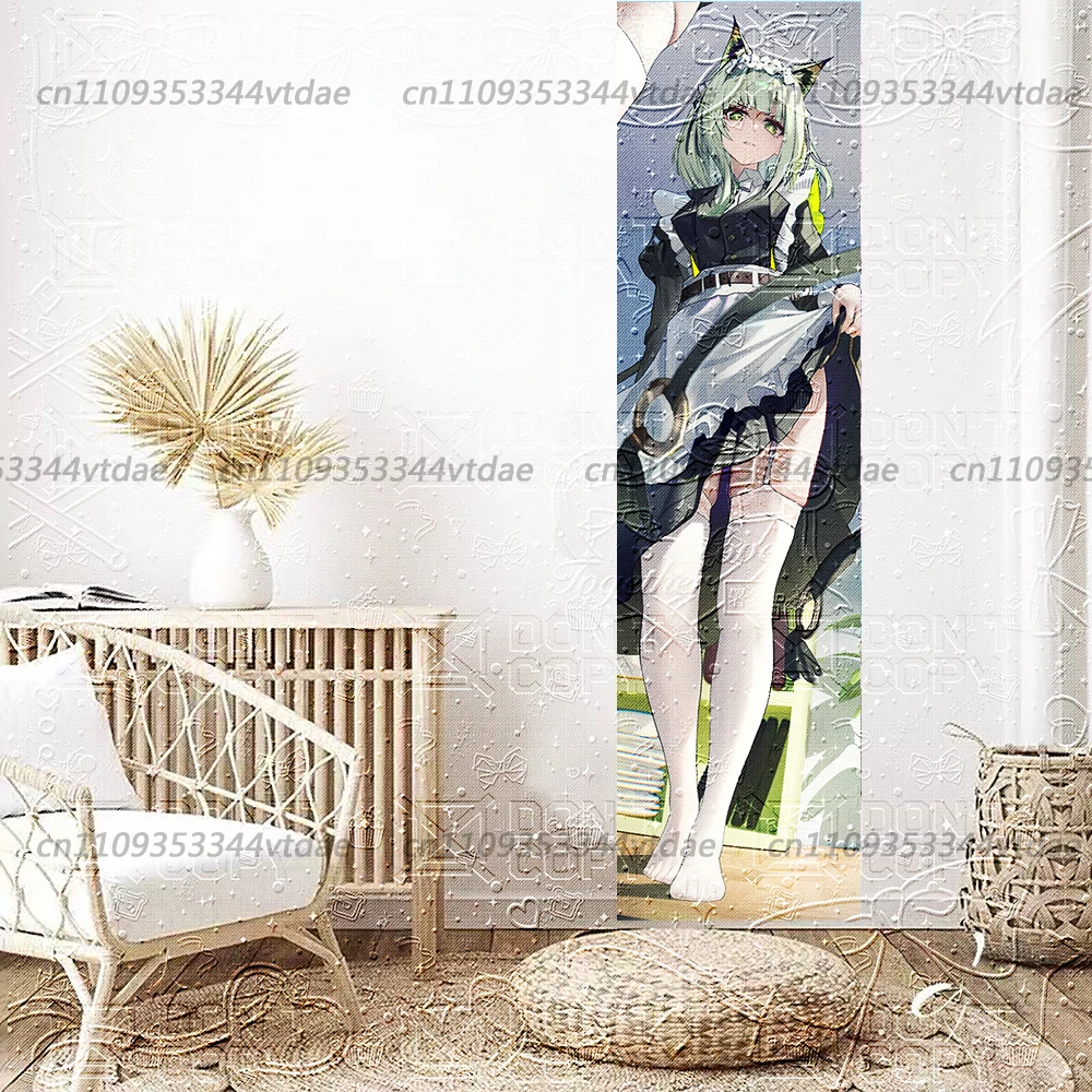 Arknights Kal'tsit Vertical Tapestry, Cat Ear Maid Outfit Anime Wall Hanging, Game Fans Decor for Bedroom Doorway