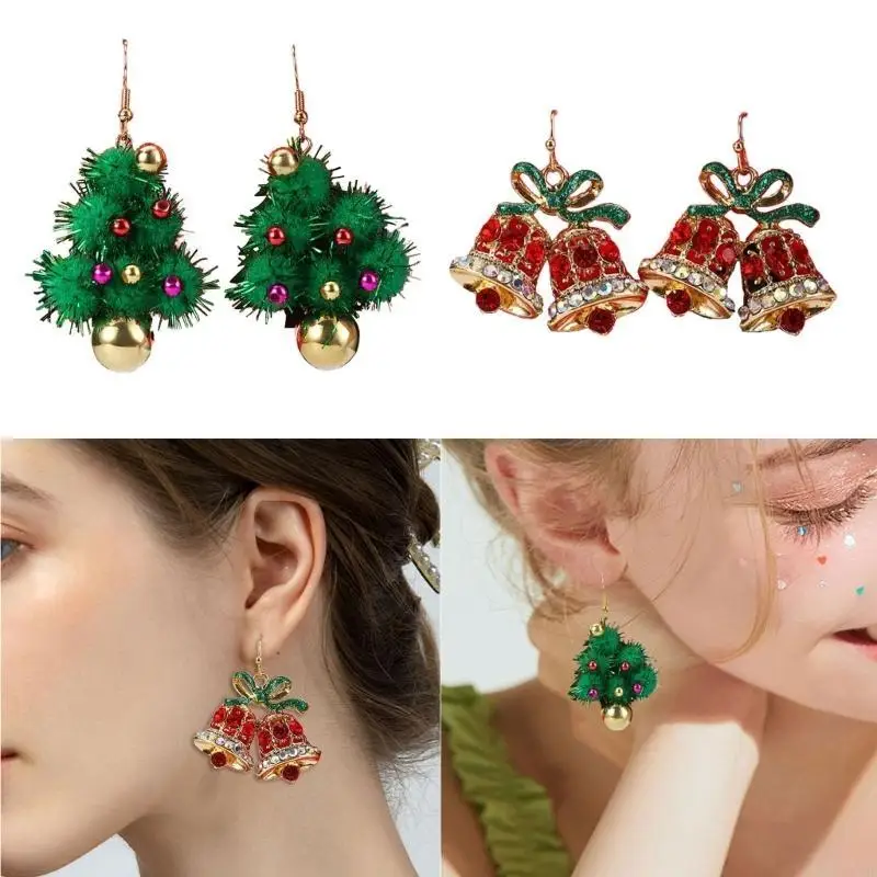 

E15E Modern Christmas Shaped Hanging Earrings Alloy Crafted with Elegant Color Designs