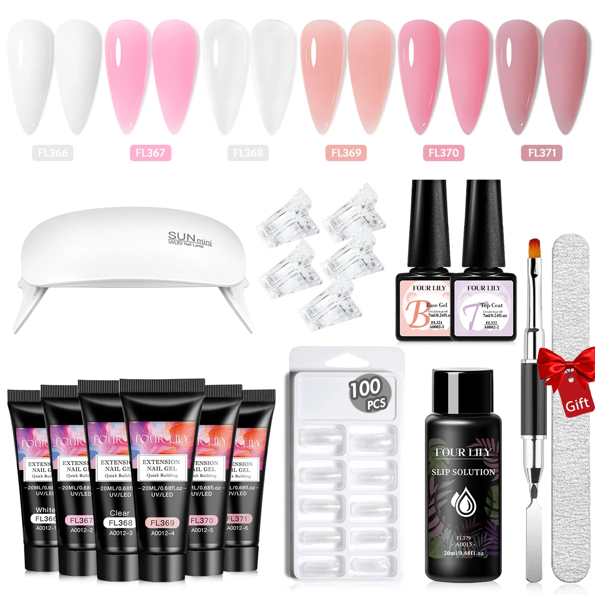 20ml Extension Nail Gel Full Set For Extention Poly Gel Polish Steal Push, Base And Top Coat, Cleaning Water And Nail Mold Kit