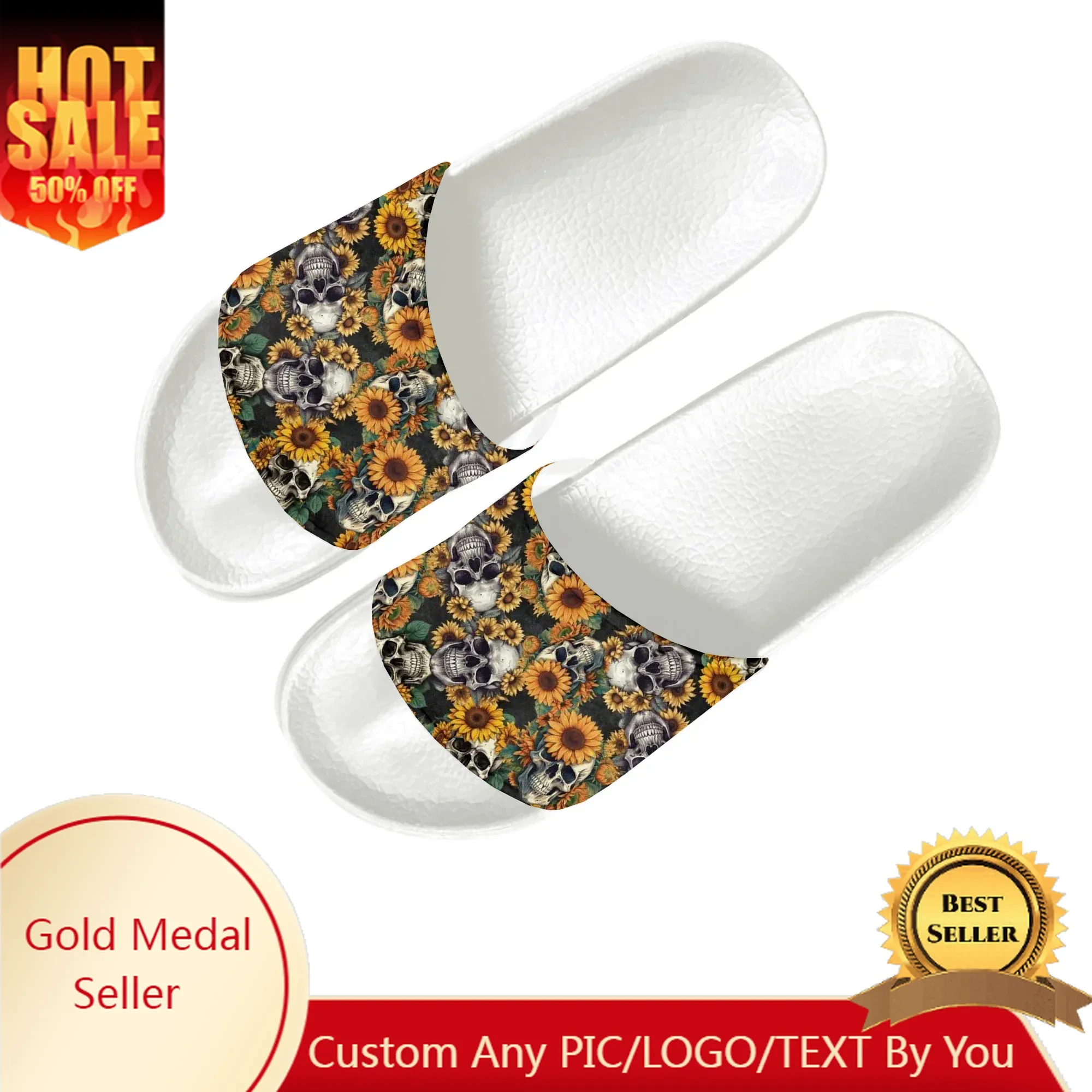 

Sunflower Skull Slippers Home Water Shoes Men Women Teenagers Bathroom Beach Pool Sandals Custom Made Summer Slipper