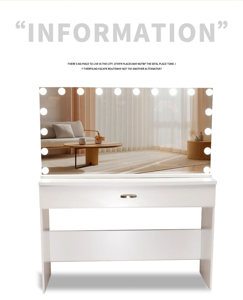 Decoration Luxurious Dresser Large Drawers Mdf Wood Modern Bedroom Vanity Dressing Table With Hollywood Mirror