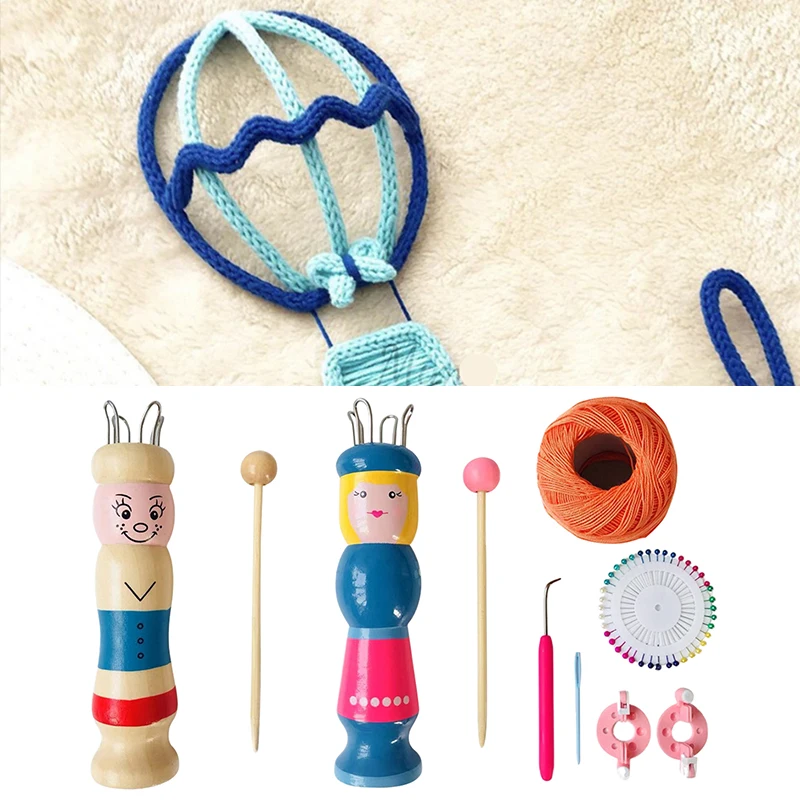 Drewniane lalki liny dziewiarskie robótki dla dzieci Handmade DIY Loom pleciony ekspres przędzy wełny zestaw szydełka narzędzie Knitter dodatki