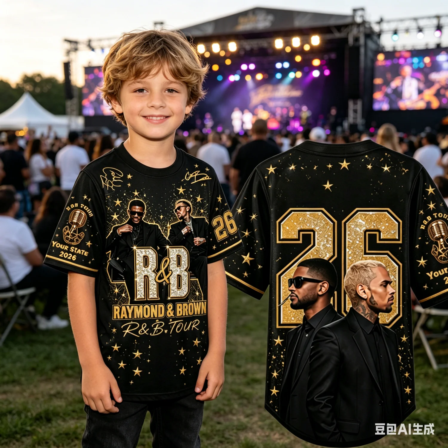 Camiseta de béisbol de la gira R&B de Usher y Chris Brown 2026, camiseta de concierto de Raymond Brown para niños/niñas de verano