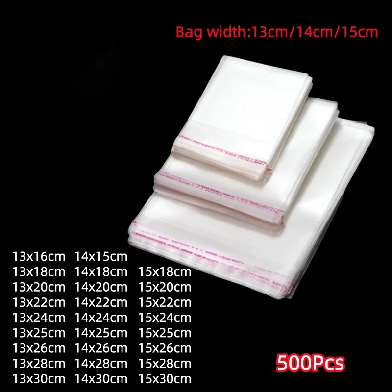 

TETP 500Pcs 13cm/14cm/15cm Transparent Opp Self-Adhesive Bag For Notebook CD Postcard Mirror Gift Packaging Cellophane Wholesale