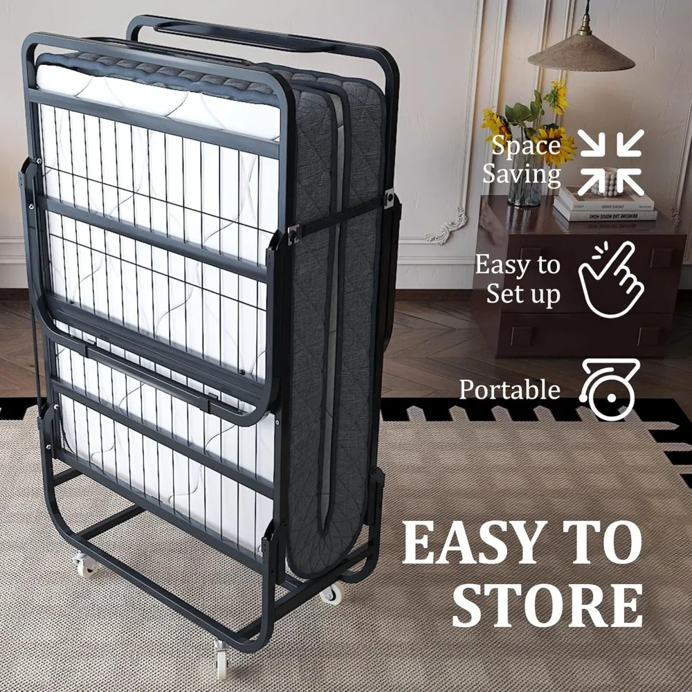 سرير فاخر قابل للطي مع مرتبة إسفنجية الذاكرة - إطار بحجم سرير أطفال 75 × 31 - سرير ضيوف محمول فاخر مع 5 بوصات