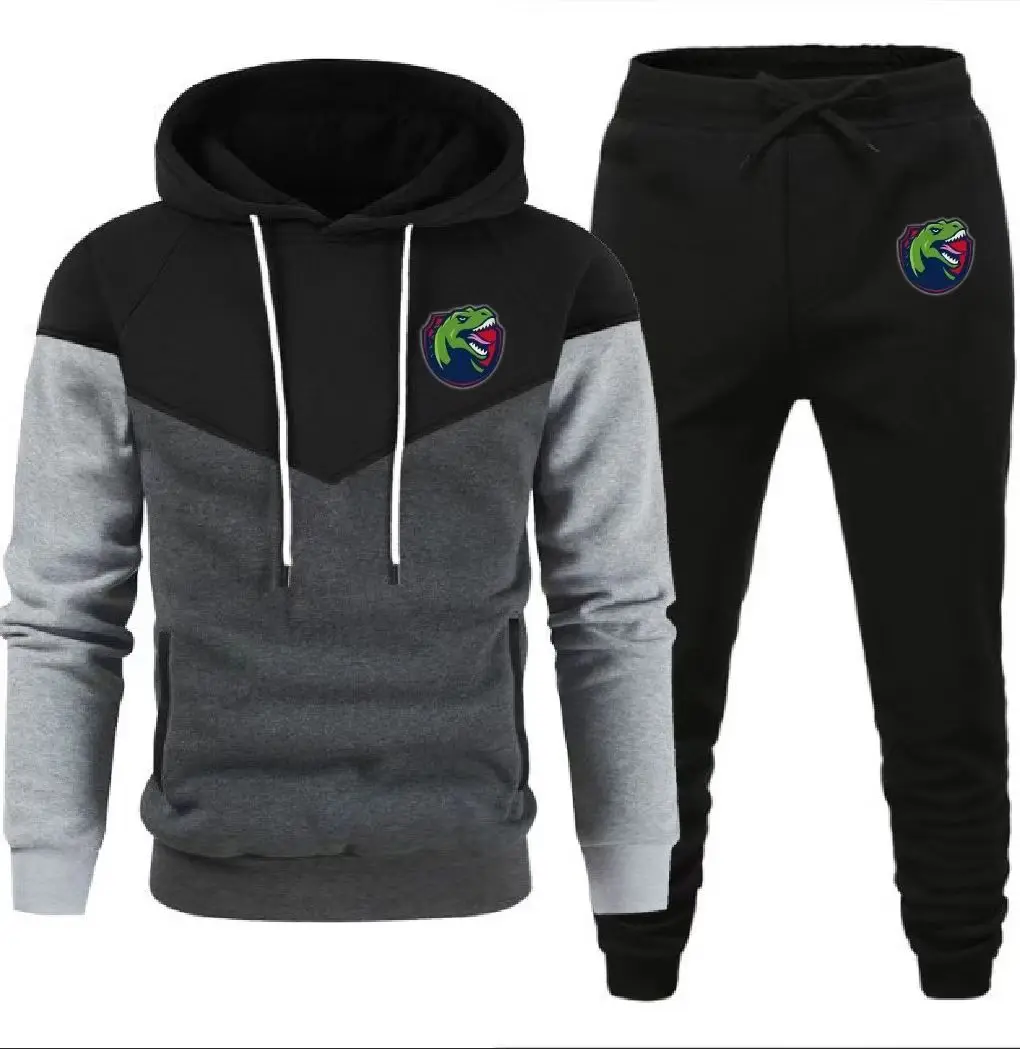 Double color hoodie plus fleece print casual sports hoodie for men